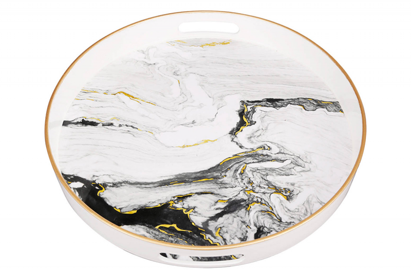 HOME DECOR - 43305 Quinn Round Trays, Black & White (Set of 2)